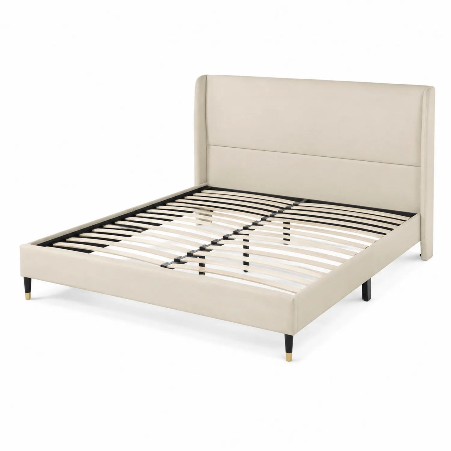 Lit double cuir synthétique Crème 160x200 cm avec structure métallique