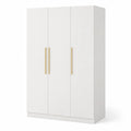 Armoire trois portes en bois blanc avec poignées en métal doré