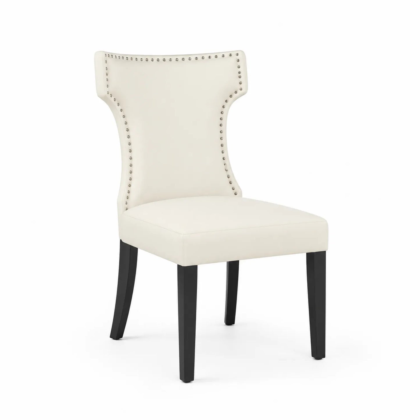 Chaise de salle à manger en cuir PU blanc avec pieds en bois