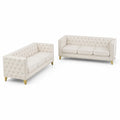 Ensemble de Canapés Chesterfield en Tissu Crème avec Pieds Métalliques Dorés