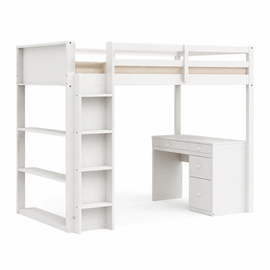 Lit mezzanine en bois avec bureau intégré et étagères 200x90 cm