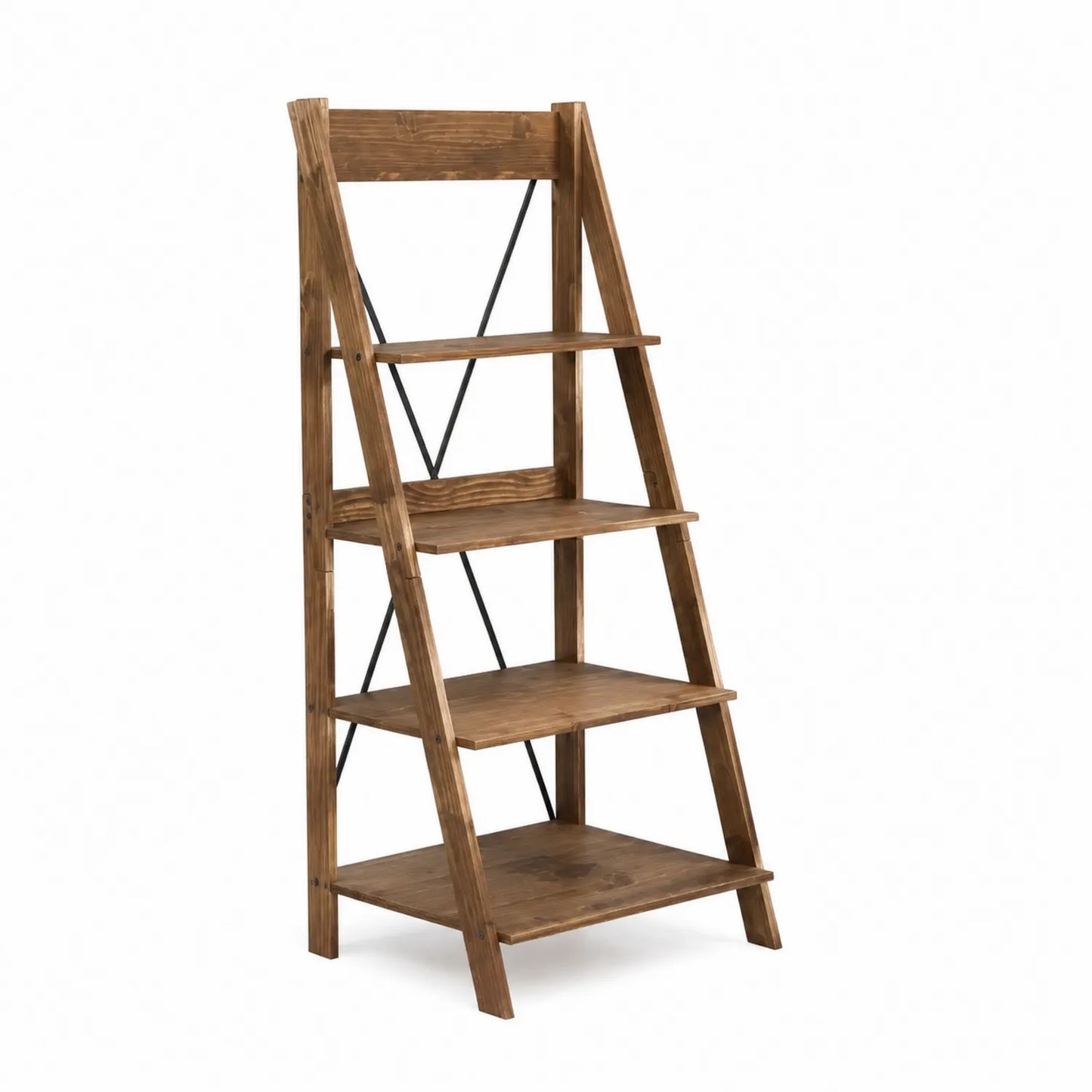 Étagère escalier 4 niveaux en Bois et Métal, Marron