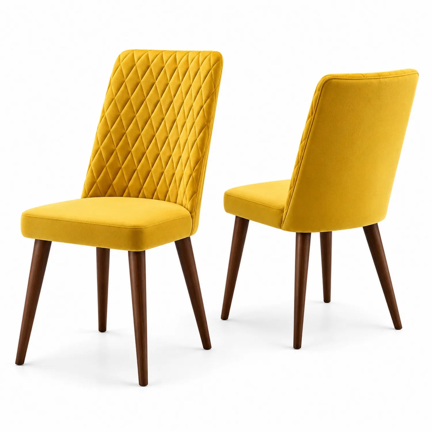 Chaises en Velours Jaune avec Pieds en Bois
