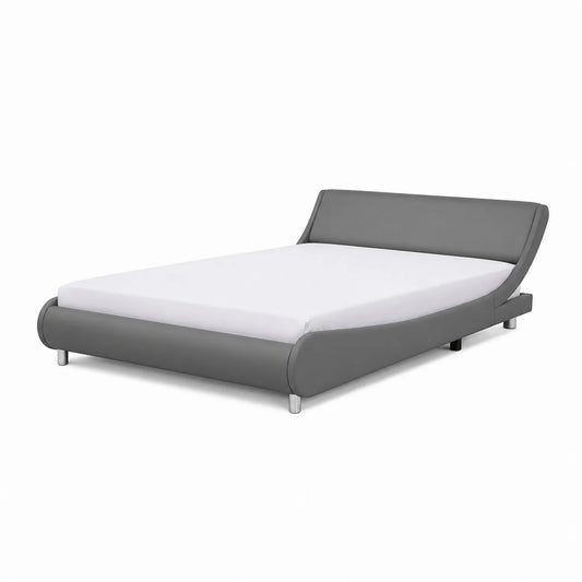 Lit double en cuir synthétique et bois massif gris 160x200 cm