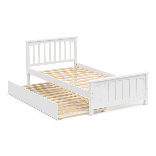 Lit gigogne en bois de pin avec sommier - 90x190 cm - Blanc