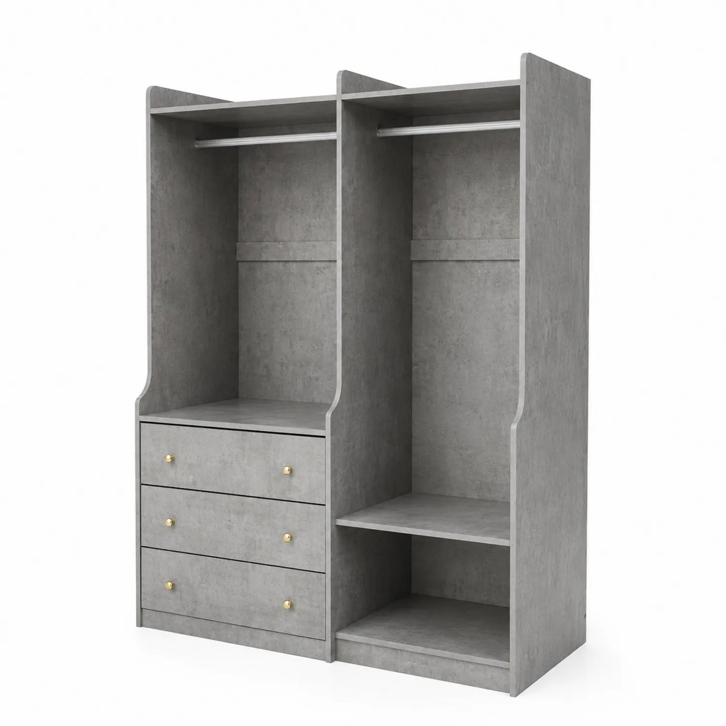 Armoire en bois composite gris avec tiroirs et étagères