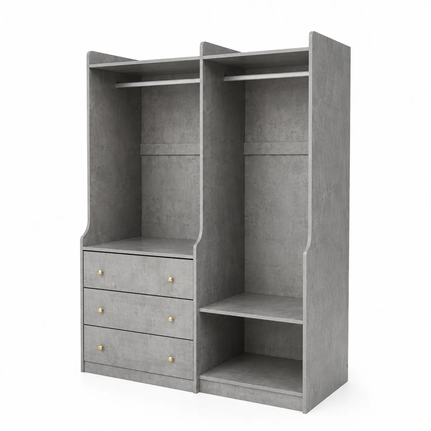 Armoire en bois composite gris avec tiroirs et étagères
