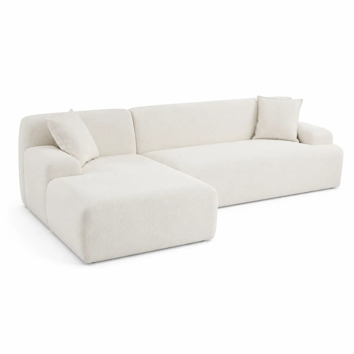 Canapé d'angle en tissu bouclé Crème