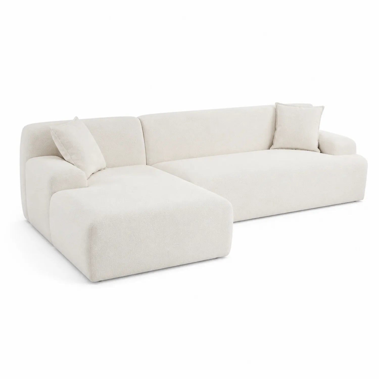Canapé d'angle en tissu bouclé Crème