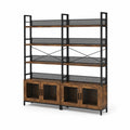 Bibliothèque industrielle en métal noir et bois avec placards 182 cm