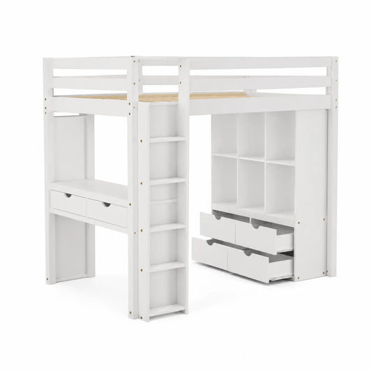 Lit mezzanine en bois avec rangements intégrés 200x90 cm