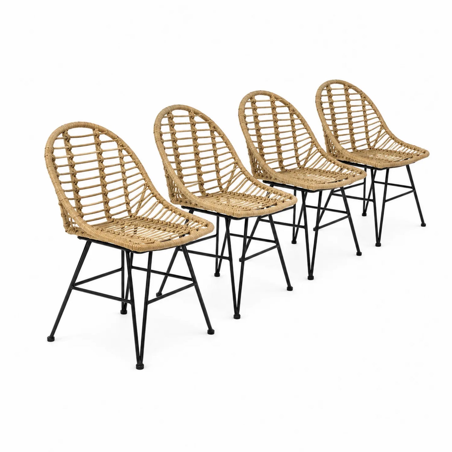 Lot de 4 chaises en rotin synthétique avec pieds en métal