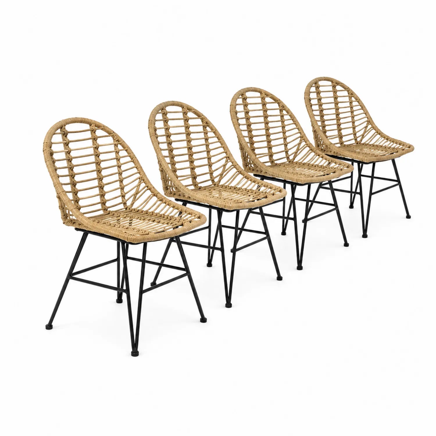 Lot de 4 chaises en rotin synthétique avec pieds en métal