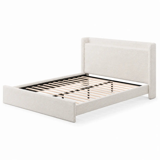 Lit double en tissu beige avec structure en acier 160x200 cm